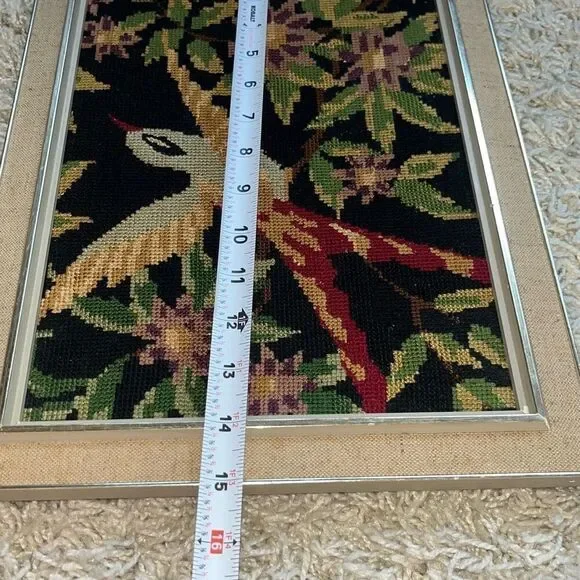 Vintage Cross Stitch Framed Tapestry Birds 11x15 Frame - Picture 7 of 10